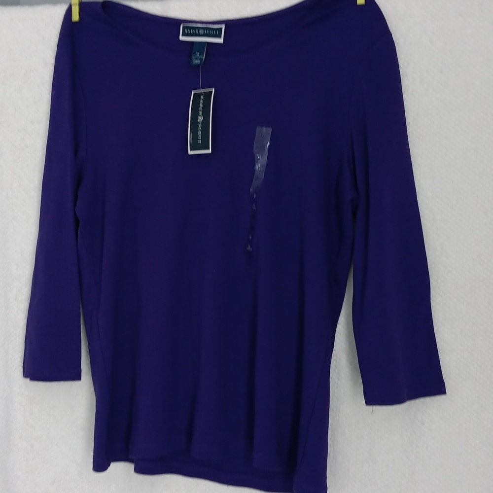 Karen Scott Women's 3/4 Sleeve Cotton Purple Top Sz XL - Picture 3 of 4